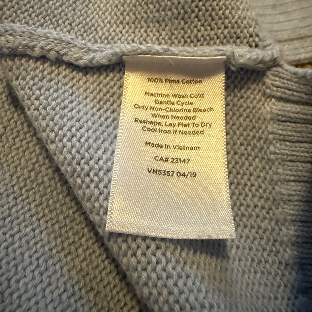 Talbots Pima Cotton Powder Blue V-Neck 3/4 Sleeves Sweater With Bow Detail Back - Picture 4 of 4